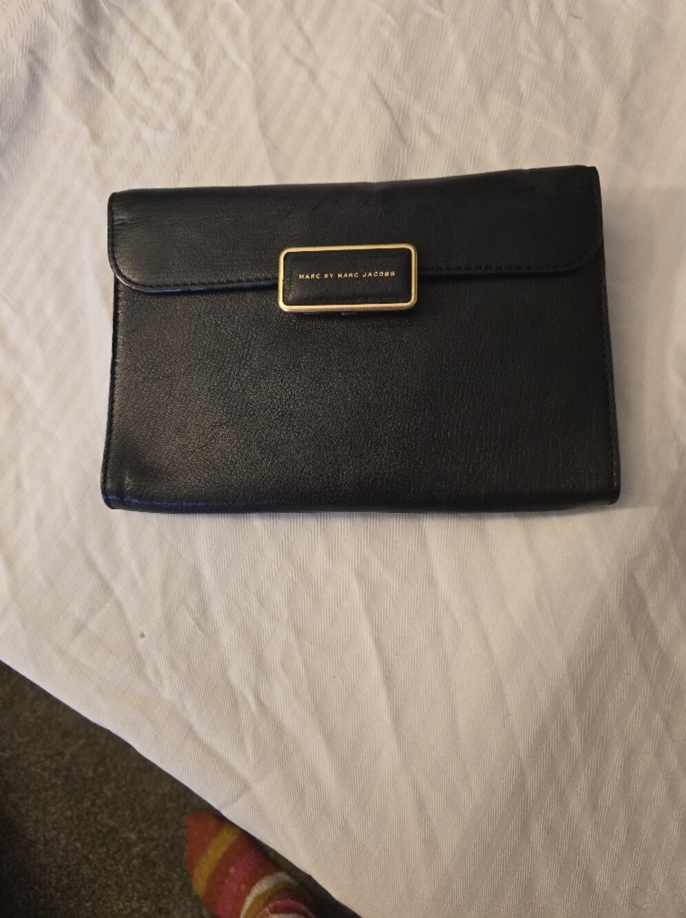 Marc by Marc Jacobs Black Leather Wallet Clutch with Gold Plaque